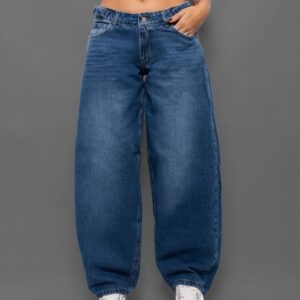Baggy Rígido Tiro Bajo Azul Localizado con Hebillas Ruedo Normal