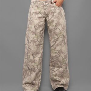 Pantalón Wide Leg Rígido Tree Beige Tiro Bajo Ruedo Normal